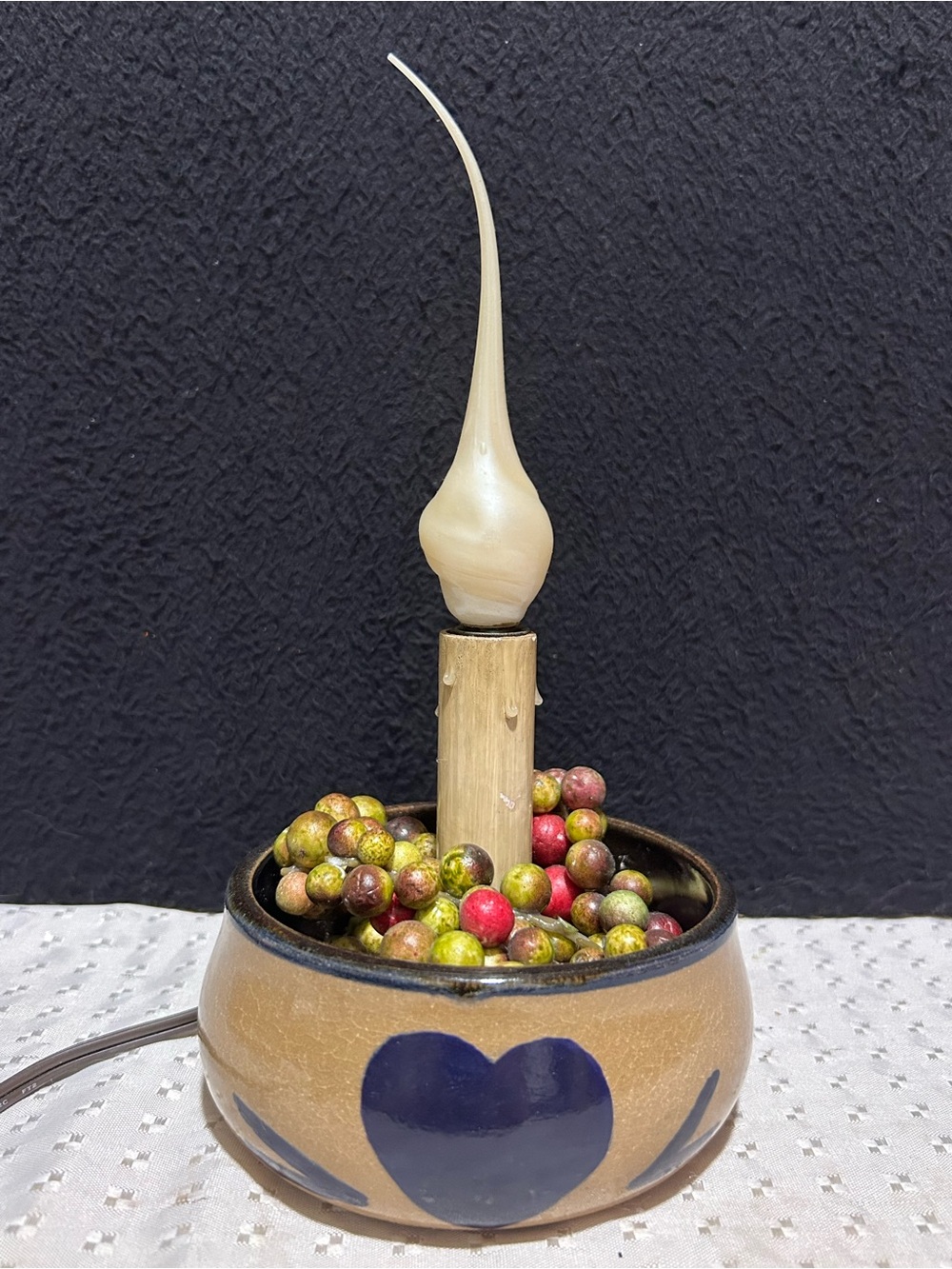 Sunset Hill Stoneware Primitive Small Crock Candle Light LIghthouse Works!
